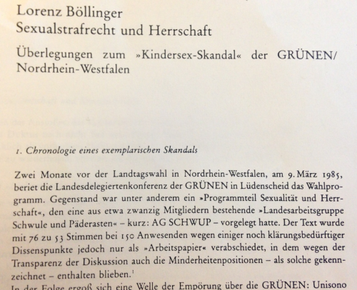 Prof. Dr. Lorenz Böllinger über „Sexualstrafrecht und Herrschaft“,  1986 in der Zeitschrift „Kritische Justiz“ veröffentlicht. 